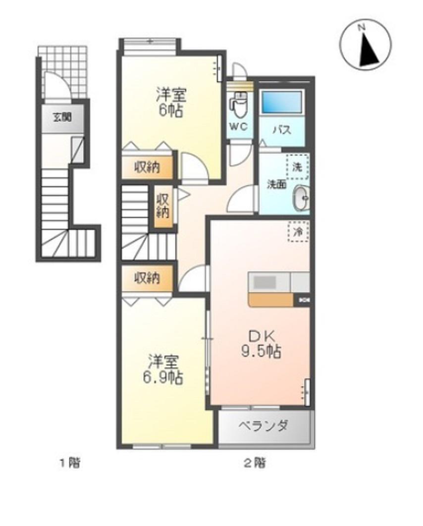 ルボヌール(2DK/2階)の間取り写真