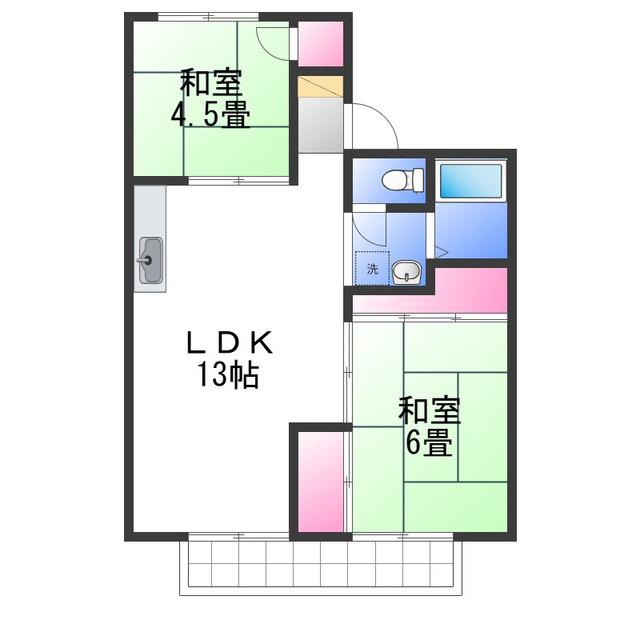 スカイコーポ(2LDK/2階)の間取り写真