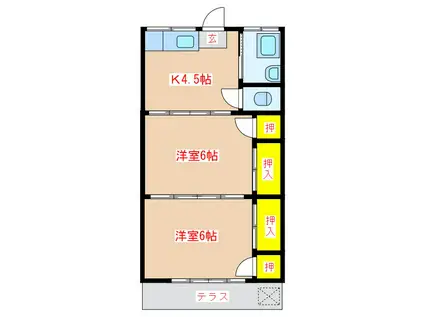 上園アパート(2K/1階)の間取り写真