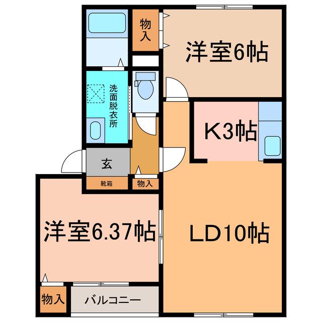 ろいうっどイースト(2LDK/2階)の間取り写真