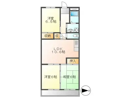 本宮ハイツ山田(3LDK/4階)の間取り写真