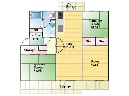 みつわ台団地16号棟(3LDK/3階)の間取り写真