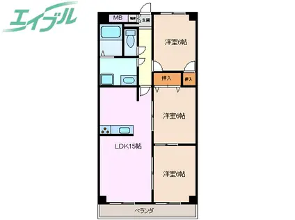 プロミネント四日市(3LDK/1階)の間取り写真