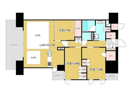グランカサーレ西明石駅前(3LDK/9階)の間取り写真