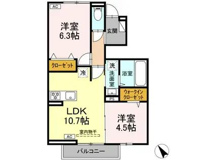ラ ポーズ(2LDK/1階)の間取り写真