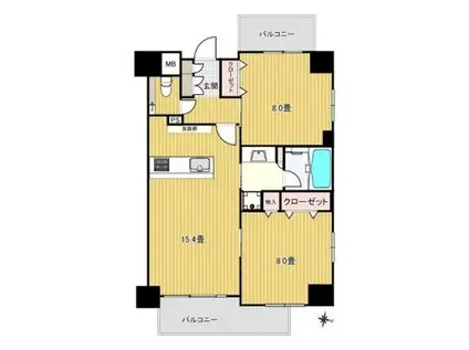 パレステージ山手石川町(2LDK/2階)の間取り写真