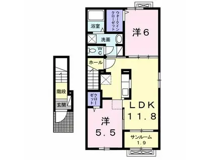 トライブB(2LDK/2階)の間取り写真