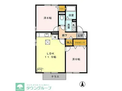 シャロームG(2LDK/1階)の間取り写真