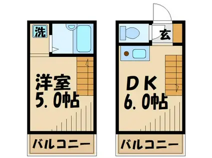 京王線 調布駅 徒歩4分 3階建 築22年(1DK/2階)の間取り写真