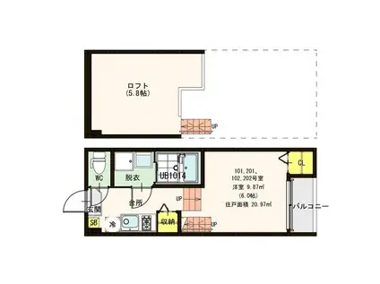 ロイヤルガーデン新田(1K/1階)の間取り写真