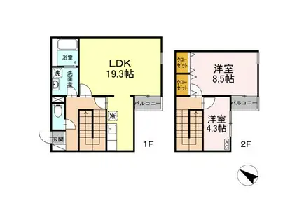 ビラデステ中台(2LDK/1階)の間取り写真