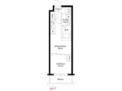 ハーモニーレジデンス新宿四谷(1DK/5階)の間取り写真