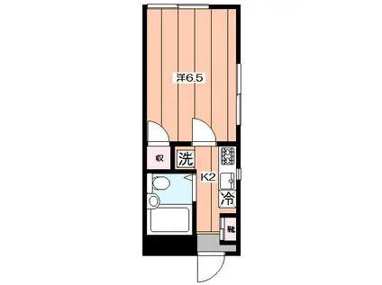 フラットウイング(1K/2階)の間取り写真