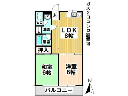 レジデンス光和102棟(2DK/1階)の間取り写真
