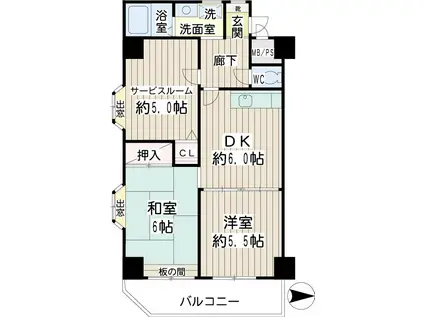 サウスピアコート(2SDK/5階)の間取り写真