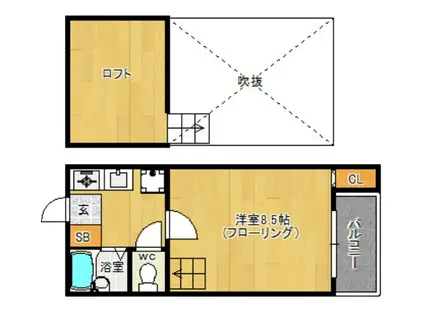 カレッジビラII(1K/2階)の間取り写真