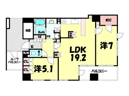 ライオンズマンション神戸栄町通(2LDK/8階)の間取り写真