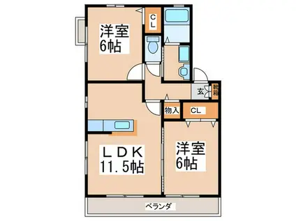 プリーマヴェールA(2LDK/1階)の間取り写真