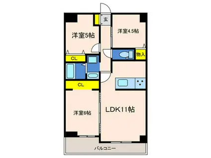 兵庫羽坂通パーク・ホームズ(3LDK/6階)の間取り写真
