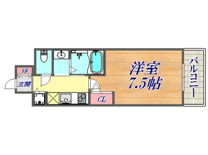 セレニテ神戸元町クレア(1K/6階)の間取り写真