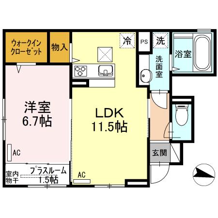 UNA CASA HINOTANI(1SLDK/1階)の間取り写真