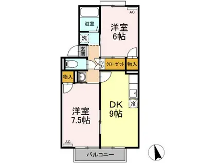 ウエストハイツ屋島C(2DK/2階)の間取り写真