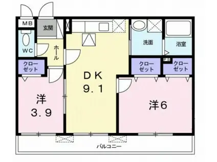 エテルノ デーア(2DK/1階)の間取り写真