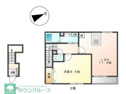 グリューネ ハウス(1LDK/2階)の間取り写真