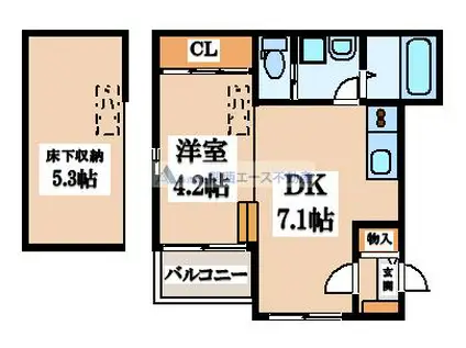 ライカムテラス(1DK/1階)の間取り写真