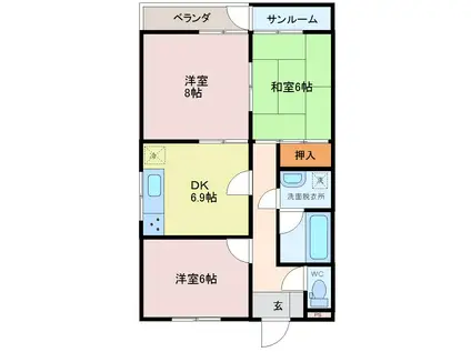 I LUCKY細野(3DK/1階)の間取り写真