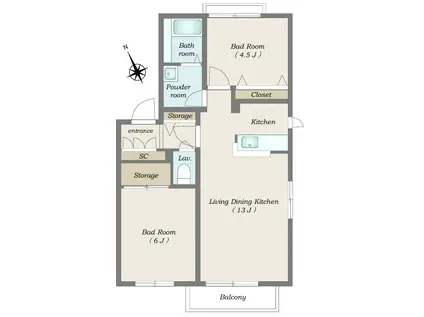 パークリバー(2LDK/1階)の間取り写真