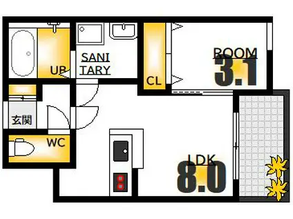 ACOTTO舟入(1LDK/3階)の間取り写真