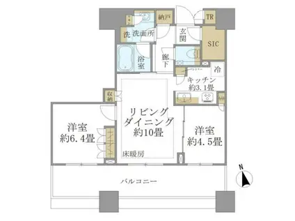 白金ザ・スカイ イースト(2LDK/12階)の間取り写真