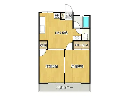 中村ハイツ(2DK/2階)の間取り写真