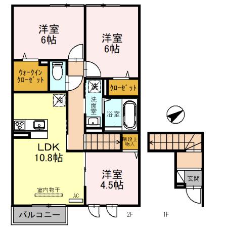 モアナ B棟(3LDK/2階)の間取り写真