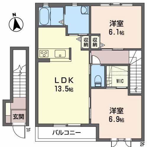 シャーメゾン開北(2LDK/2階)の間取り写真
