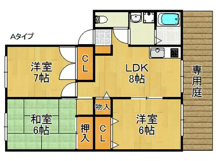 レトア東佐野A棟B棟(3DK/1階)の間取り写真