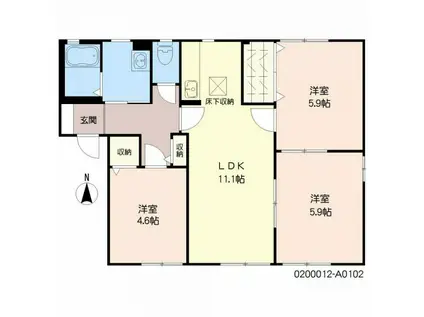 サンハイツ永犬丸  A棟(3LDK/1階)の間取り写真