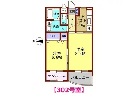 グラシューII(2K/3階)の間取り写真