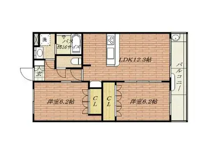 ブラヴール(2LDK/3階)の間取り写真