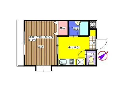 ウイング西千葉(1K/2階)の間取り写真