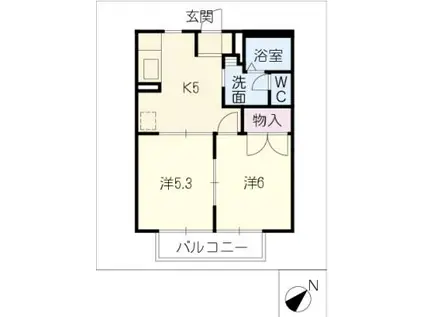 フレグランス小島A(2K/2階)の間取り写真