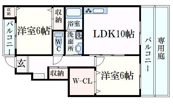 スカイルームI(2LDK/1階)の間取り写真