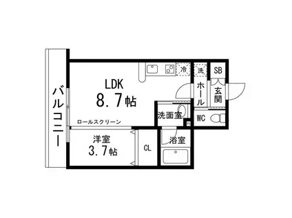 カーサヴェルデ仙台西公園(1LDK/4階)の間取り写真