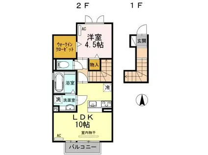 ルガールマルト(1LDK/2階)の間取り写真