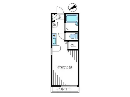 ケイエムヒルズ(ワンルーム/1階)の間取り写真