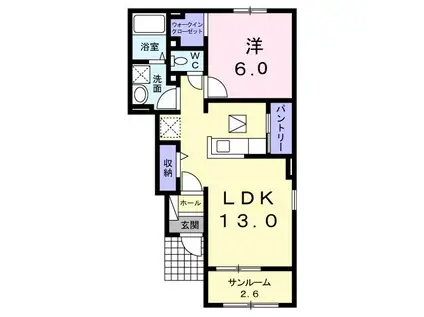 ラフィネ ユイット(1LDK/1階)の間取り写真
