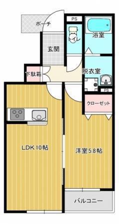 クレアージュ小中野B(1LDK/1階)の間取り写真