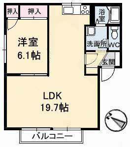 ウィンディア南蔵王 A棟(1LDK/2階)の間取り写真