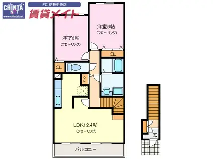 プティヴェルジェC棟(2LDK/2階)の間取り写真